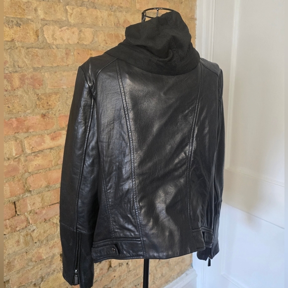 ♣️ Vince Camuto Black Leather Jacket with Shawl - New Zealand Lamb Leather - Picture 11 of 12